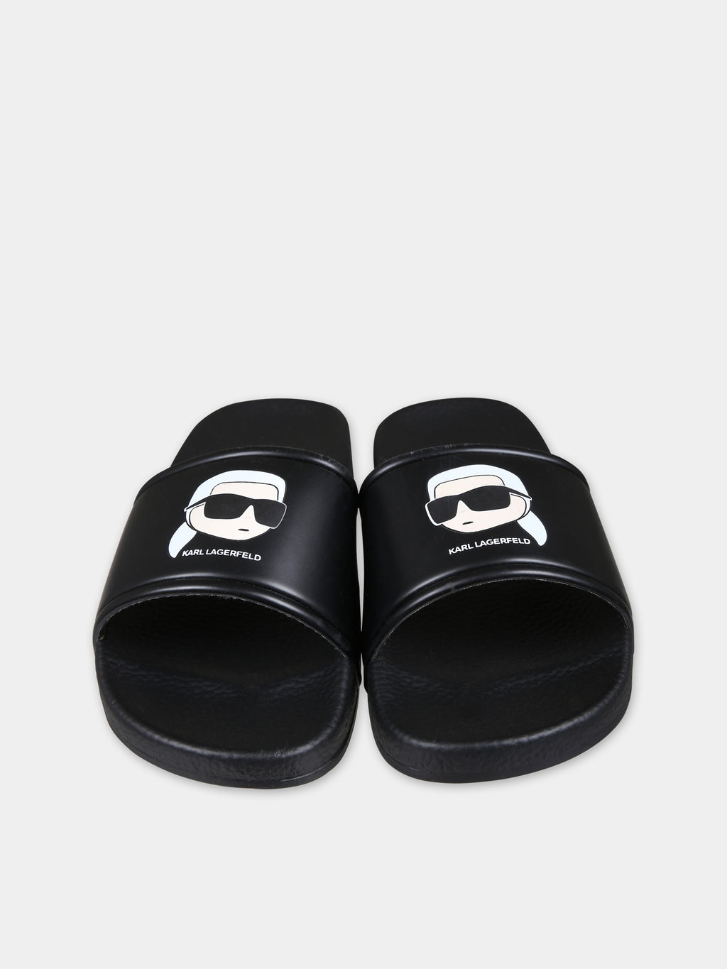 Black slippers for boy with logo and Karl